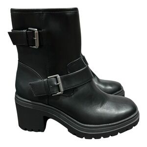 Esprit Della Womens Size 9 Combat Boots Faux Leather Chunky Black Boots New